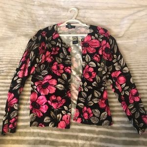 Karen Scott Black and Pink Floral Cardigan